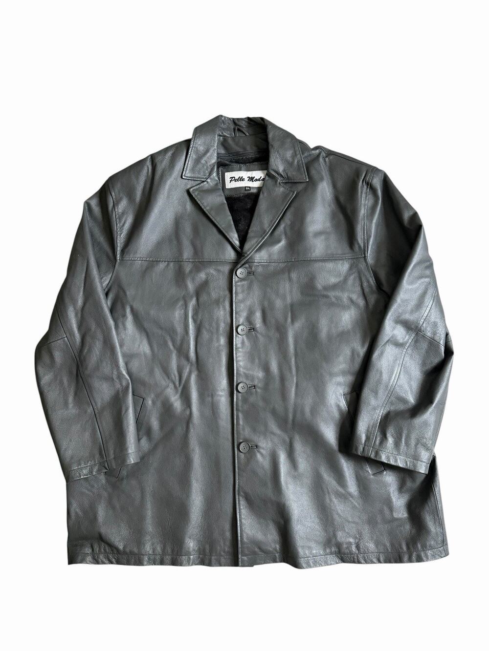 Pelle Moda Men’s Black Genuine Leather Jacket Coat Faux Fur Lined Size 5XL